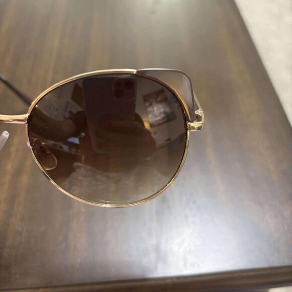 Women's Like New, Gold & Brown Tinted Round Cat Eye Sunglasses - Picture 7 of 7